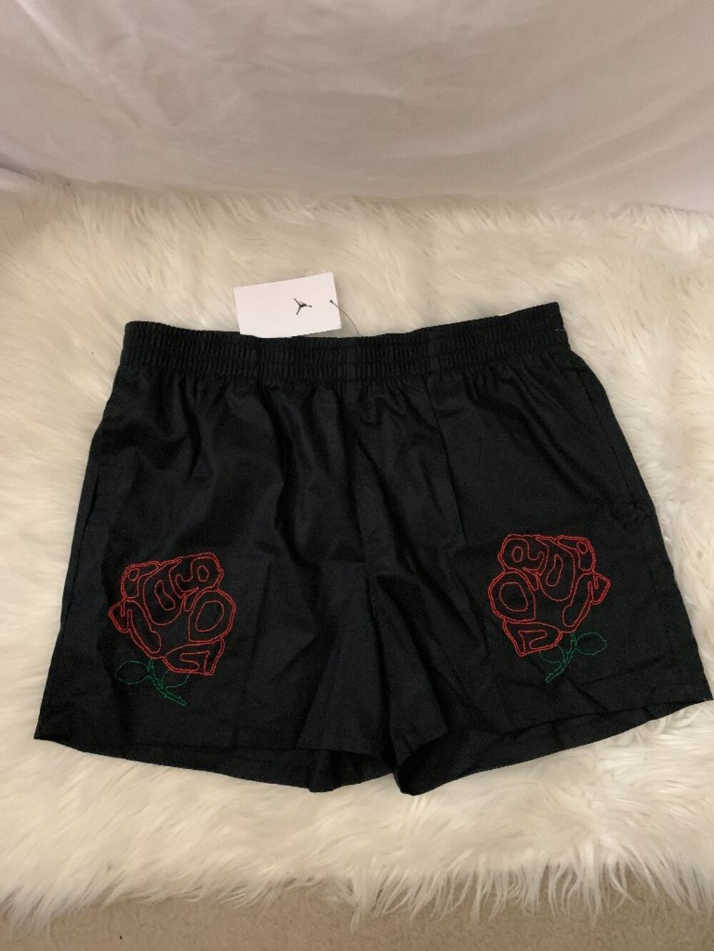 NIKE x AIR JORDAN Roses Embroidered Woven Shorts in Black/Red Sz LARGE